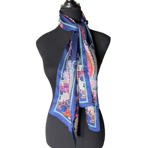RALPH LAUREN Vintage Silk Scarf Paisley Filagree Rectangular Blue Pink Cream